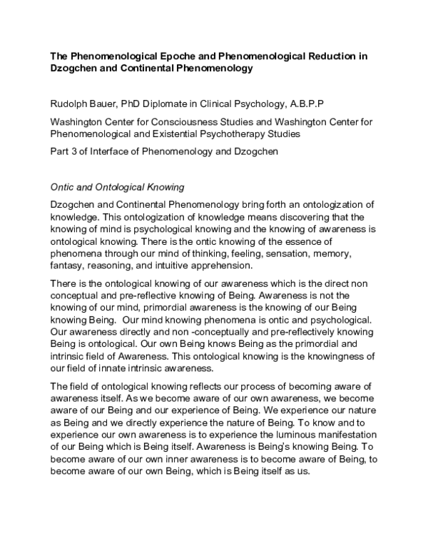 (PDF) The Phenomenological Epoche and Phenomenological Reduction In ...