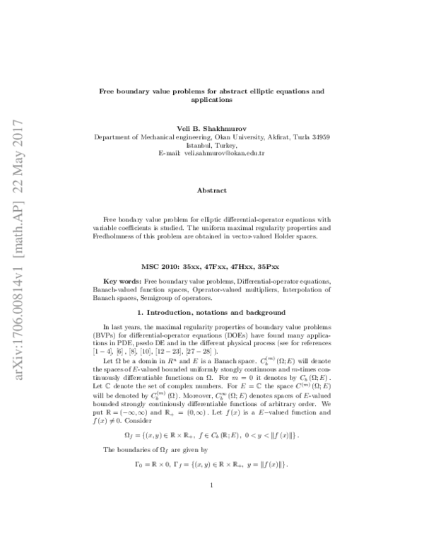 (PDF) Free boundary value problems for abstract elliptic equations and ...