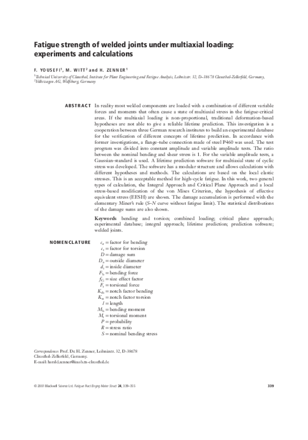 (PDF) Fatigue strength of welded joints under multiaxial loading ...