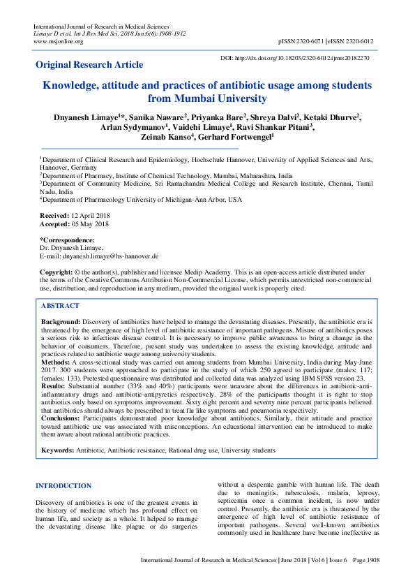 (PDF) Knowledge, attitude and practices of antibiotic usage among ...