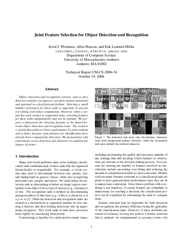 (PDF) Joint feature selection for object detection and recognition