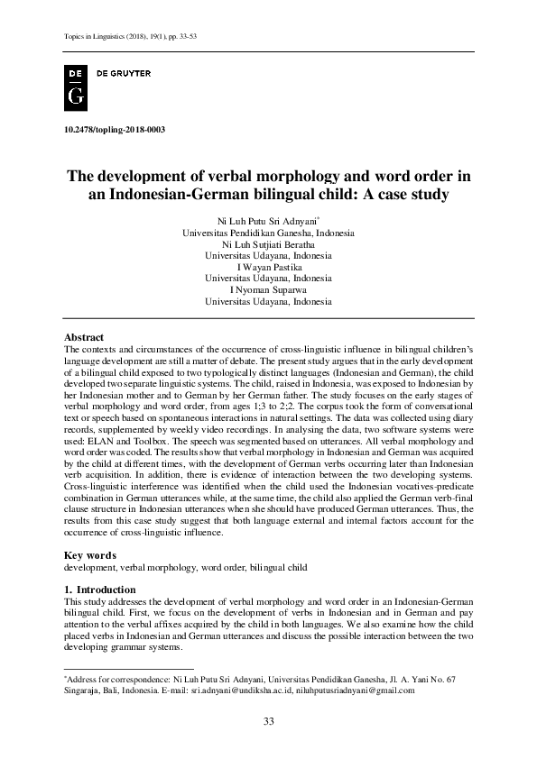 (PDF) The development of verbal morphology and word order in an ...