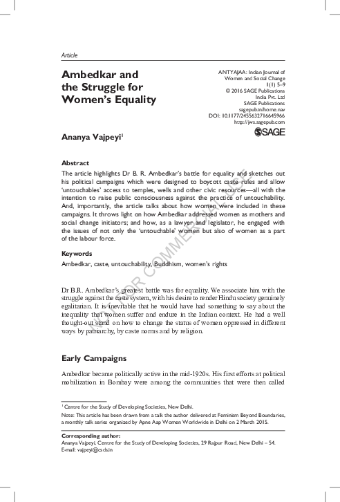 (PDF) Ambedkar and the Struggle for Women's Equality