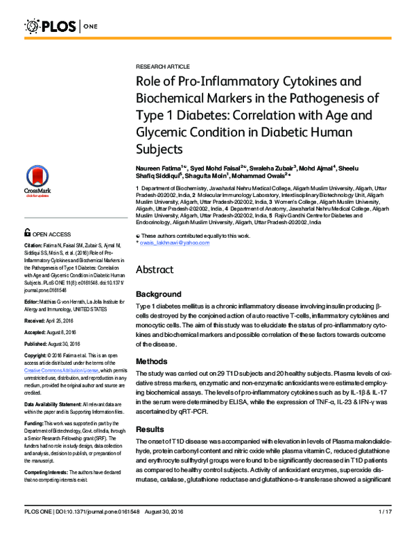 (PDF) Role of Pro-Inflammatory Cytokines and Biochemical Markers in the ...
