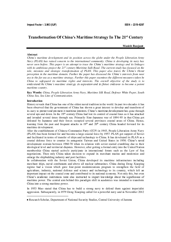 (PDF) Transformation Of China's Maritime Strategy In The 21 st Century