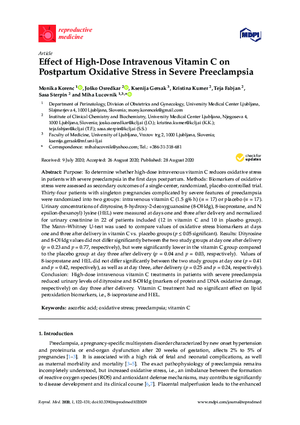 (PDF) Effect of High-Dose Intravenous Vitamin C on Postpartum Oxidative ...