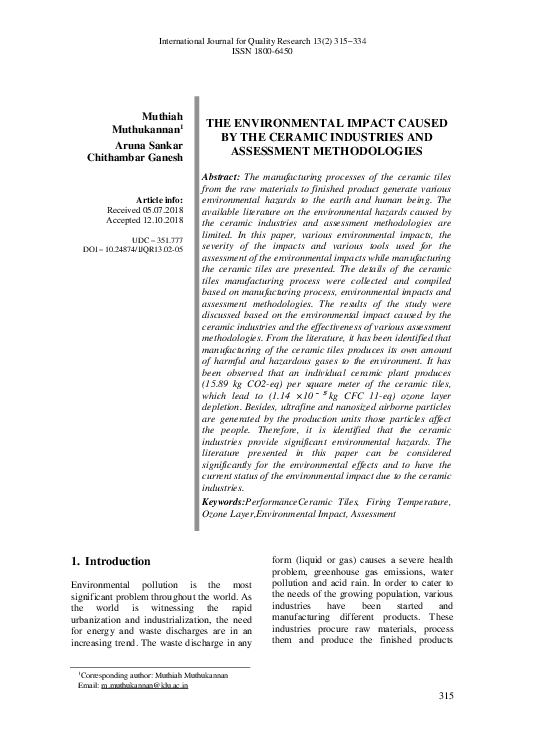 (PDF) The Environmental Impact Caused by the Ceramic Industries and