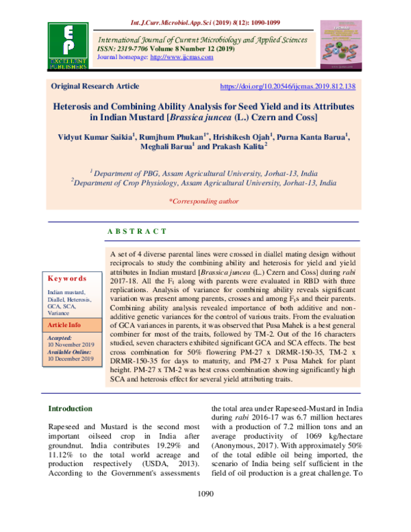 (PDF) Heterosis and Combining Ability Analysis for Seed Yield and Its ...