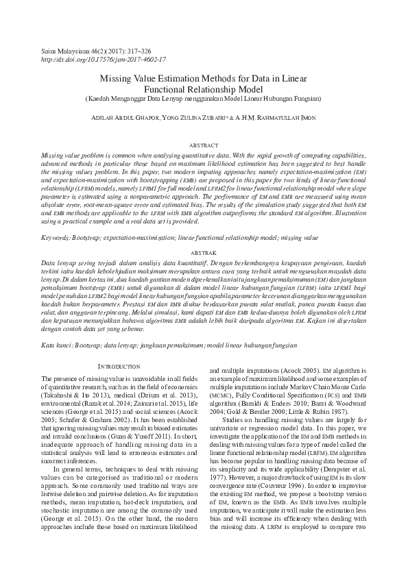 (PDF) Missing Value Estimation Methods for Data in Linear Functional ...
