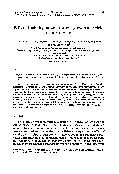 (PDF) Effect of salinity on water stress, growth and yield of broadbeans
