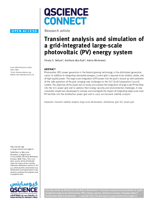 (PDF) Transient analysis and simulation of a grid-integrated large ...