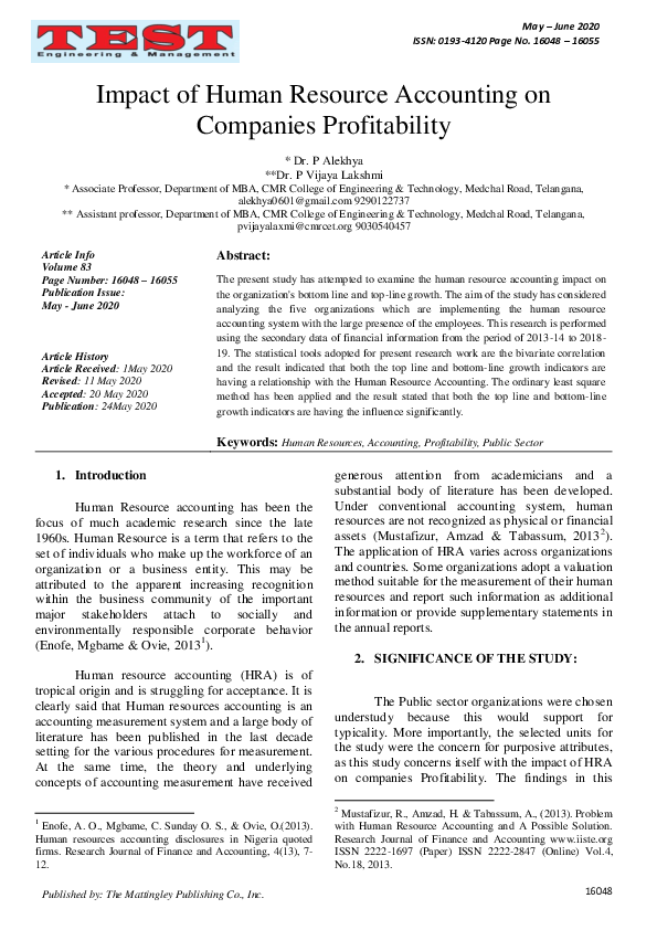 (PDF) Impact of Human Resource Accounting on Companies Profitability