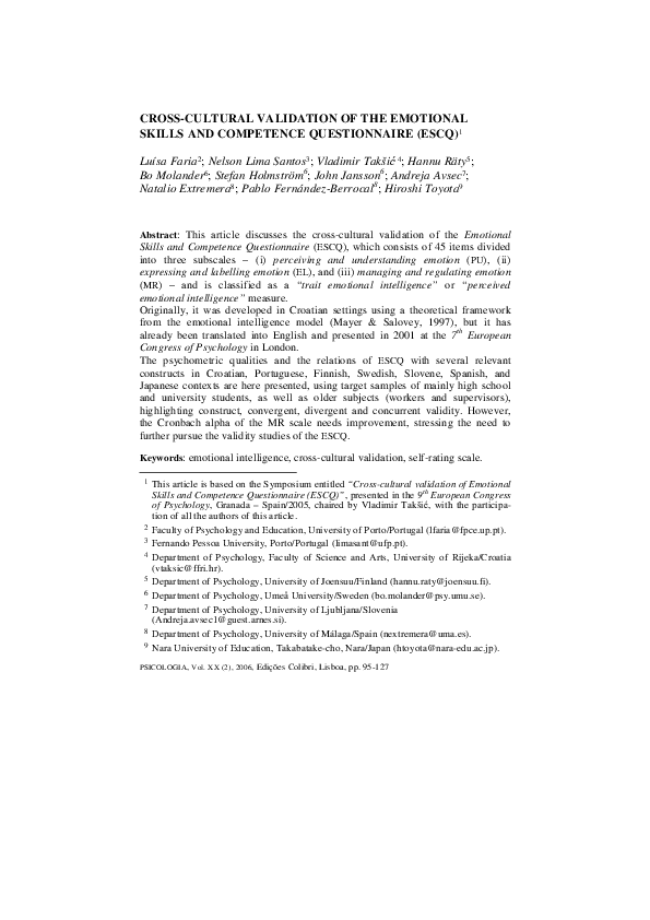 (PDF) Cross Cultural Validation of the Emotional Skills and Competence ...