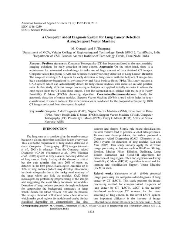 (PDF) A Computer Aided Diagnosis System for Lung Cancer Detection ...