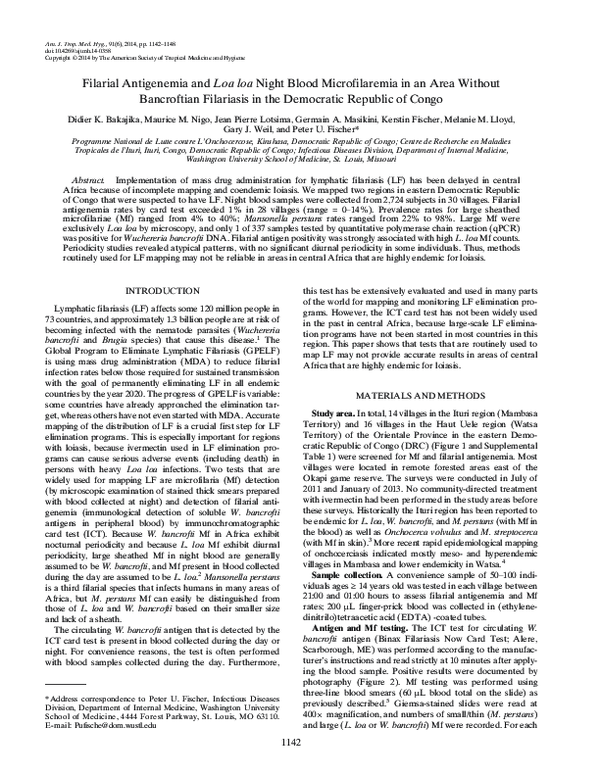 (PDF) Filarial Antigenemia and Loa loa Night Blood Microfilaremia in an ...