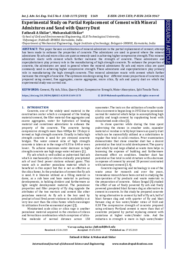 (PDF) Experimental Study on Partial Replacement of Cement with Mineral ...