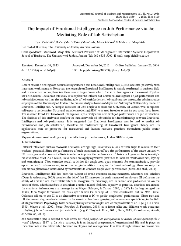 (PDF) Impact of Emotional Intelligence on Job Performance