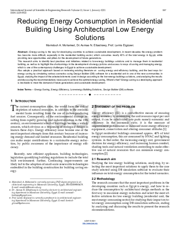 (PDF) Reducing Energy Consumption in Residential Building Using ...