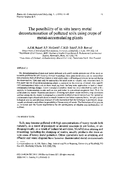 (PDF) The possibility of in situ heavy metal decontamination of ...