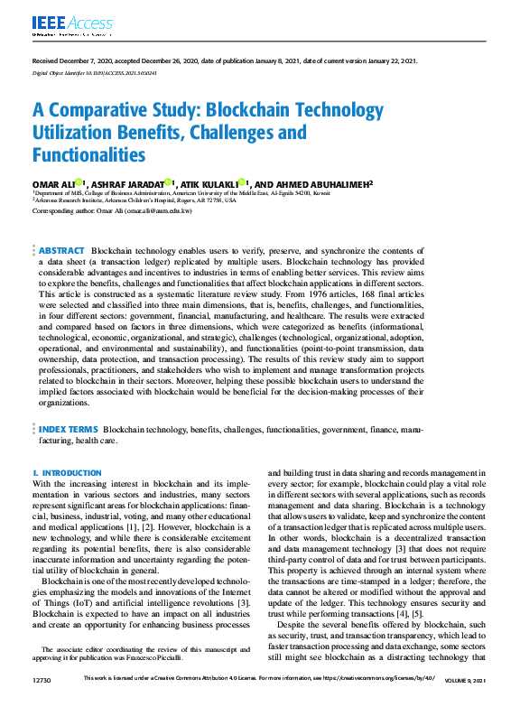 (PDF) A Comparative Study: Blockchain Technology Utilization Benefits ...