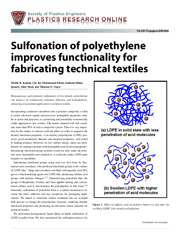 (PDF) Sulfonation of polyethylene improves functionality for ...