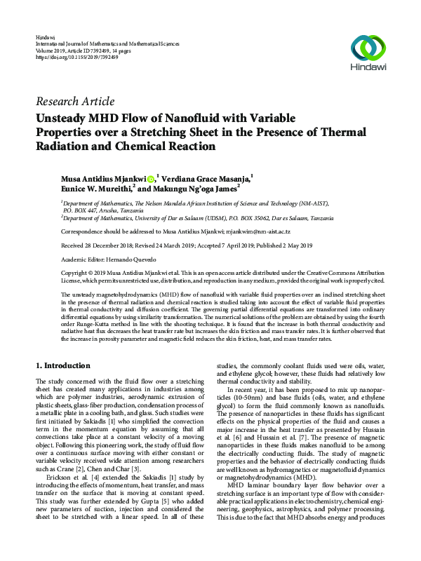(PDF) Unsteady MHD Flow of Nanofluid with Variable Properties over a ...