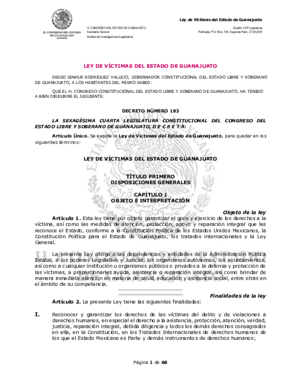 (PDF) Ley de Victimas del Estado de Guanajuato 27 de mayo 2020