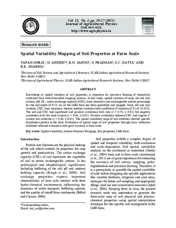 (PDF) Spatial Variability Mapping of Soil Properties at Farm Scale