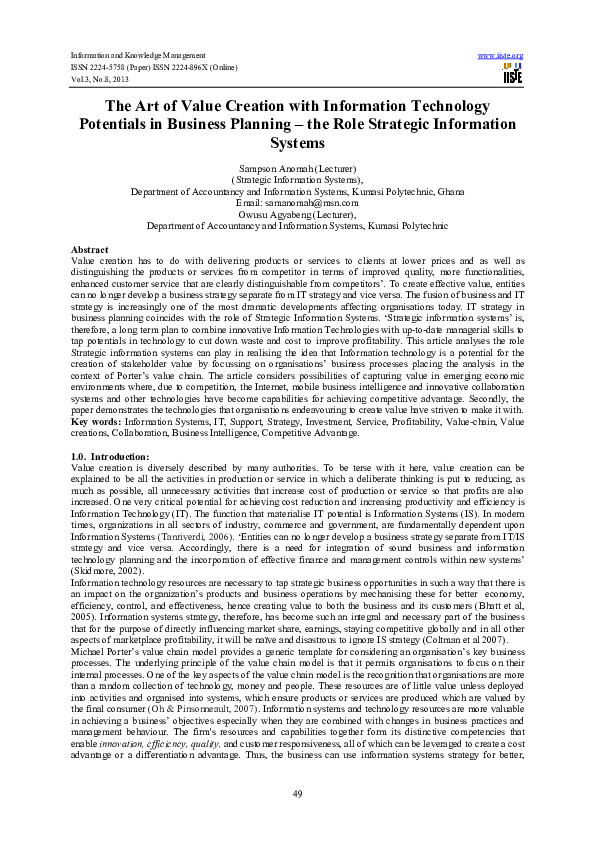 (PDF) The Art of Value Creation with Information Technology Potentials ...