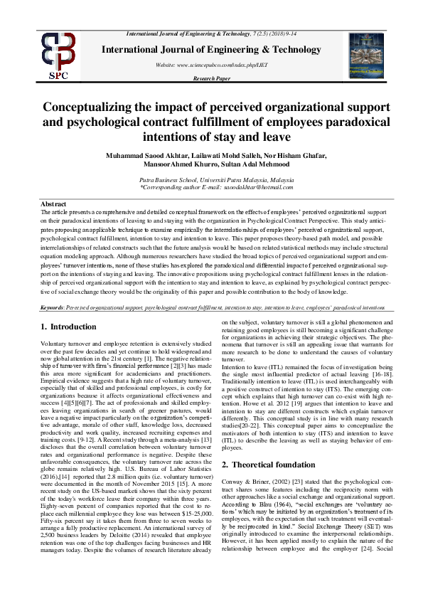 (PDF) Conceptualizing the impact of perceived organizational support ...