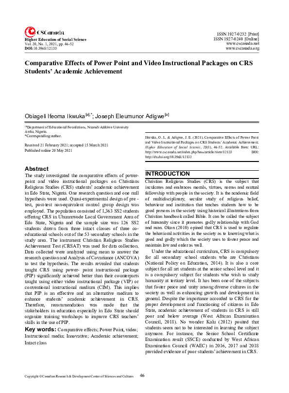 (PDF) Comparative Effects of Power Point and Video Instructional ...
