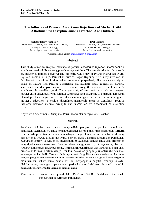 (PDF) The Influence of Parental Acceptance Rejection and Mother Child ...