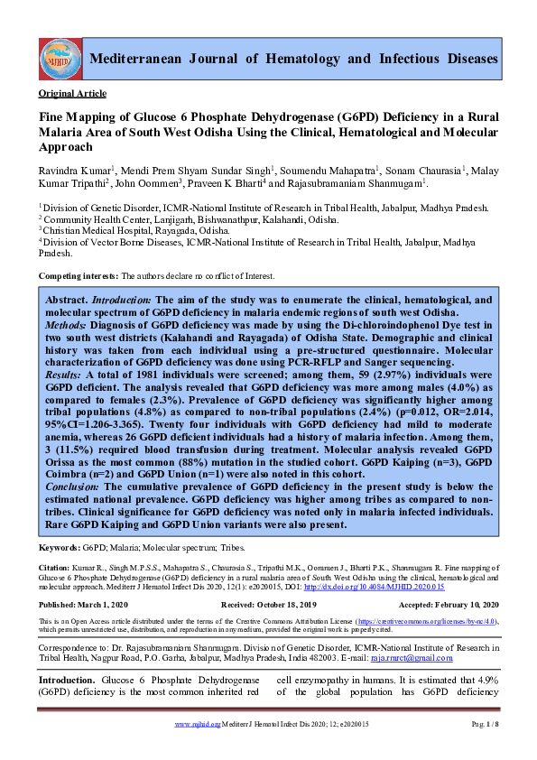 (PDF) Fine mapping of Glucose 6 Phosphate Dehydrogenase (G6PD ...