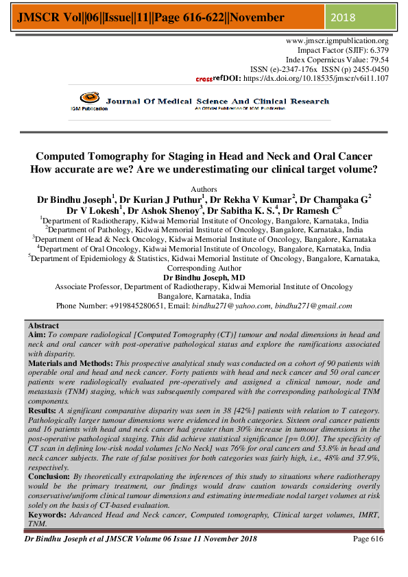 (PDF) Computed Tomography for Staging in Head and Neck and Oral Cancer ...