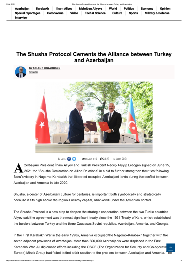 (PDF) The Shusha Protocol Cements the Alliance between Turkey and ...