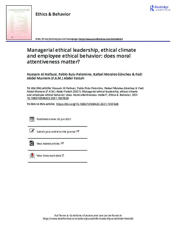 (PDF) Managerial ethical leadership, ethical climate and employee ...