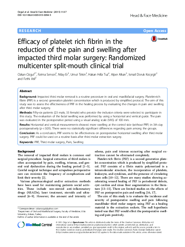(PDF) Efficacy of platelet rich fibrin in the reduction of the pain and ...
