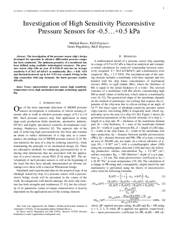 (PDF) Investigation of High Sensitivity Piezoresistive Pressure Sensors ...