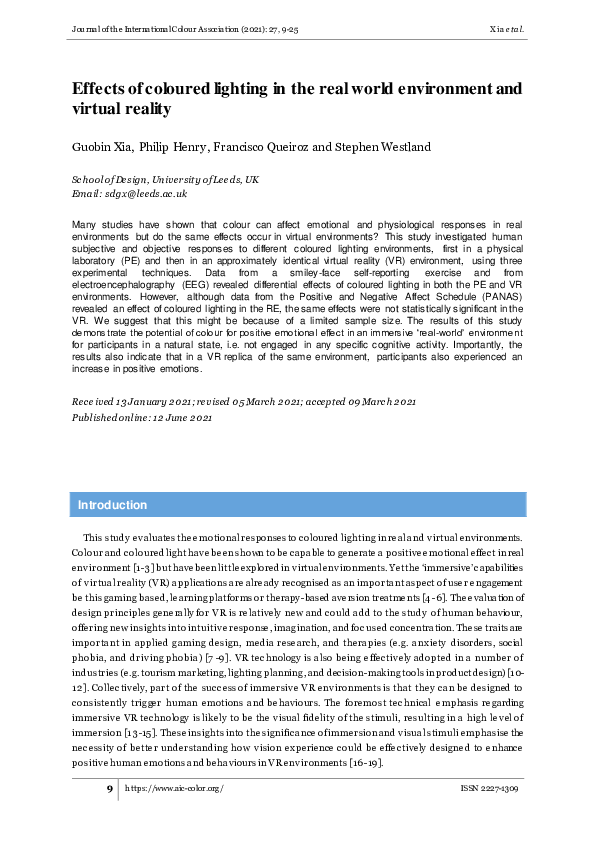 (PDF) Effects of coloured lighting in the real world environment and ...