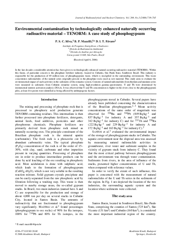 (PDF) Environmental contamination by technologically enhanced naturally ...