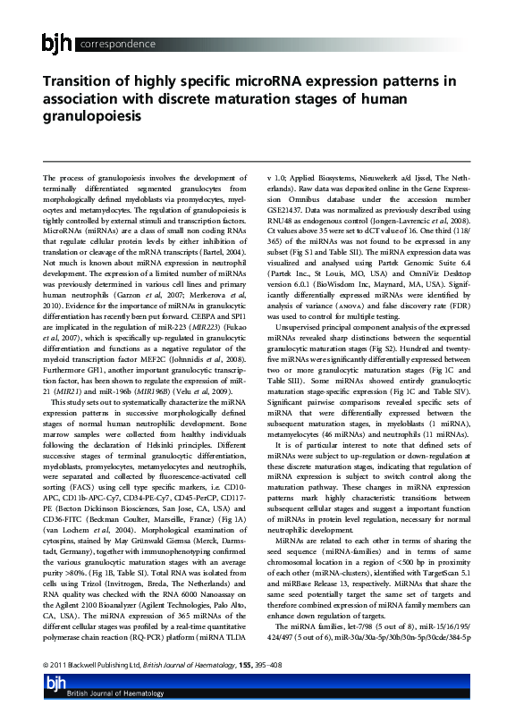 (PDF) Transition of highly specific microRNA expression patterns in ...