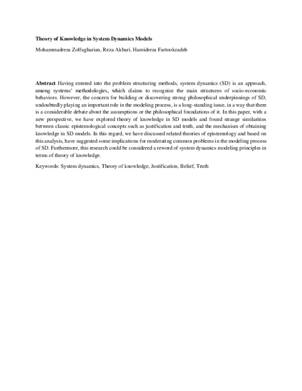 (PDF) Theory of Knowledge in System Dynamics Models