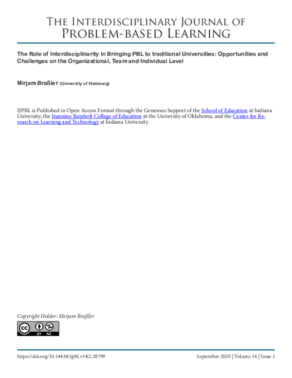 (PDF) Problem-based Learning The Role of Interdisciplinarity in ...