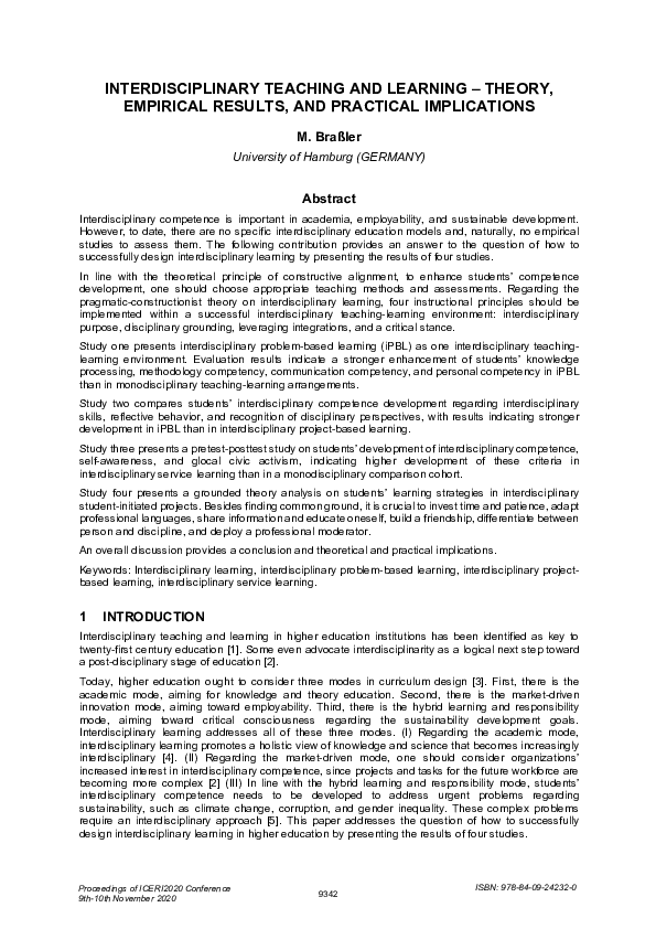 (PDF) INTERDISCIPLINARY TEACHING AND LEARNING -THEORY, EMPIRICAL ...