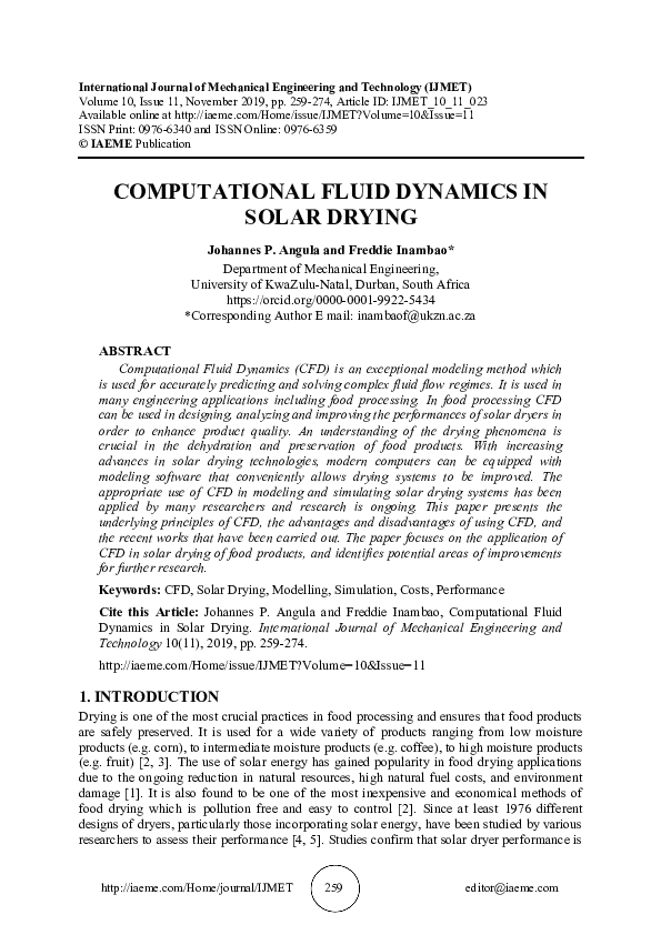 (PDF) COMPUTATIONAL FLUID DYNAMICS IN SOLAR DRYING
