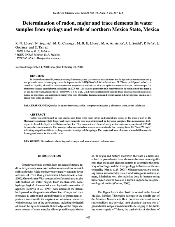 (PDF) Determination of radon, major and trace elements in water samples ...