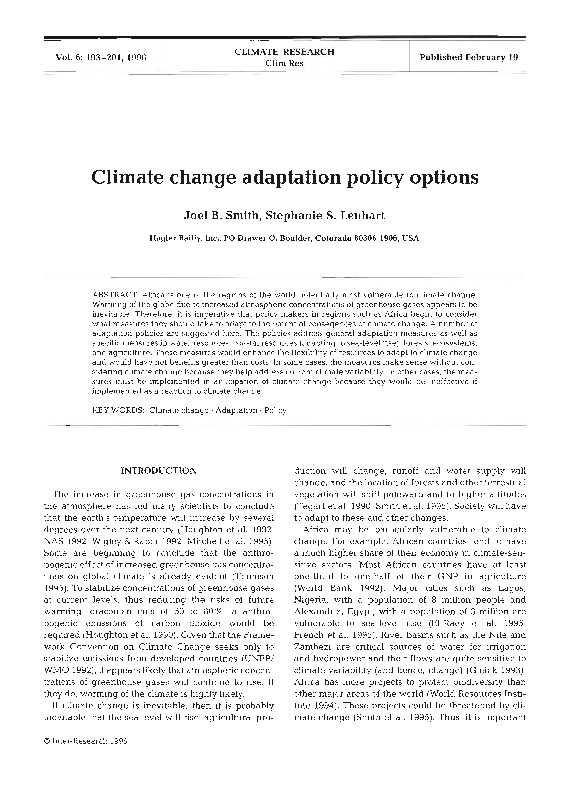 (PDF) Climate change adaptation policy options