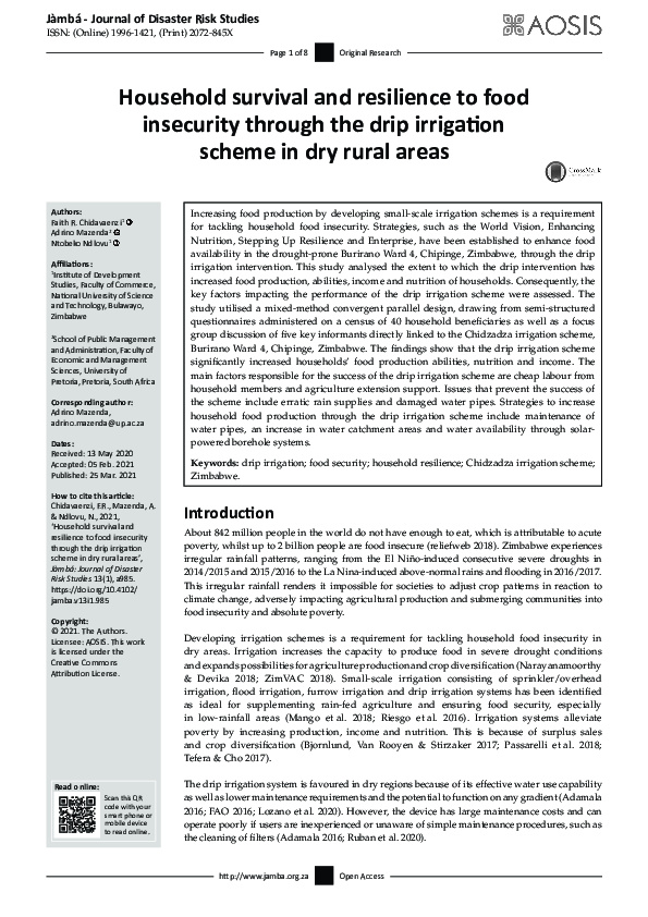 (PDF) Household survival and resilience to food insecurity through the ...