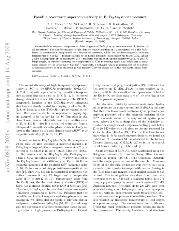 (PDF) Evidence for a reentrant superconducting state in EuFe2As2 under ...