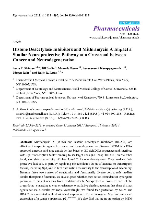 (PDF) Histone Deacetylase Inhibitors and Mithramycin A Impact a Similar ...